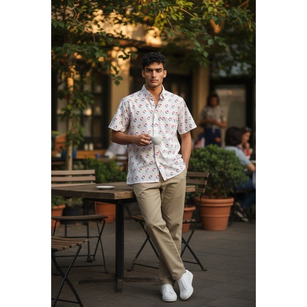 Shinesty Click Up Men's M Button Up Shirt Short Sleeve Grid Print Work Casual